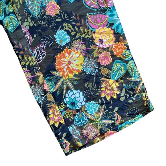 LOFT Cropped Pant Womens Sz Small Petite Green Floral Bohemian Boho Chic - Picture 4 of 5